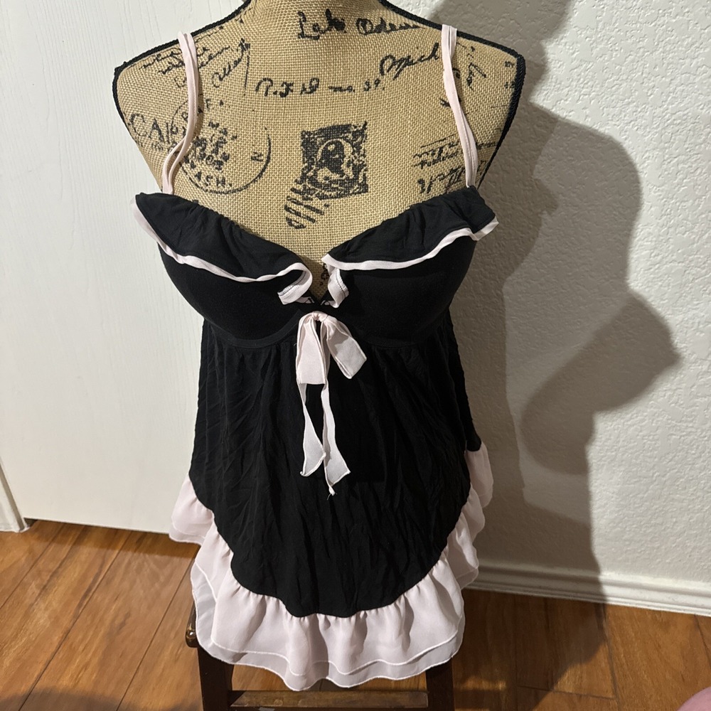 victoria's secret 36D Sexy Ruffled Black Short Sleeping Top